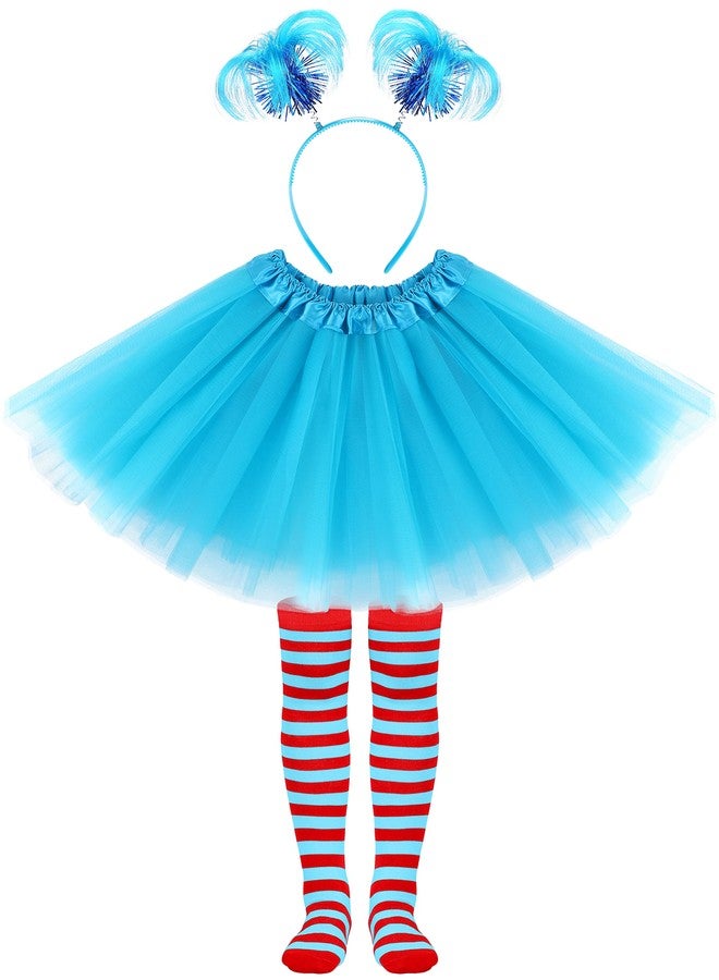 SOMSOC 3 Pieces Tulle Tutu Costume Set Tutus Skirts Feathers Ponytail Headband High Stocking for Halloween Cosplay - Image 1